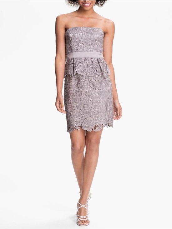 Adrianna Papell Dresses & Skirts - Adrianna Papell Silver Grey Lace Strapless Peplum Cocktail Dress Size 8